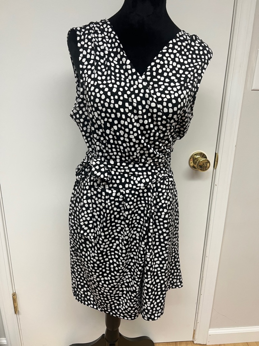 Sleeveless Black & White Polka Dot Tie-Waist Romper